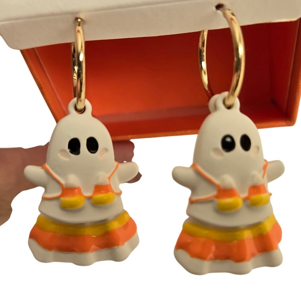 True To Form Ghost Hoop Earrings OS White Orange New‎ Halloween Spooky